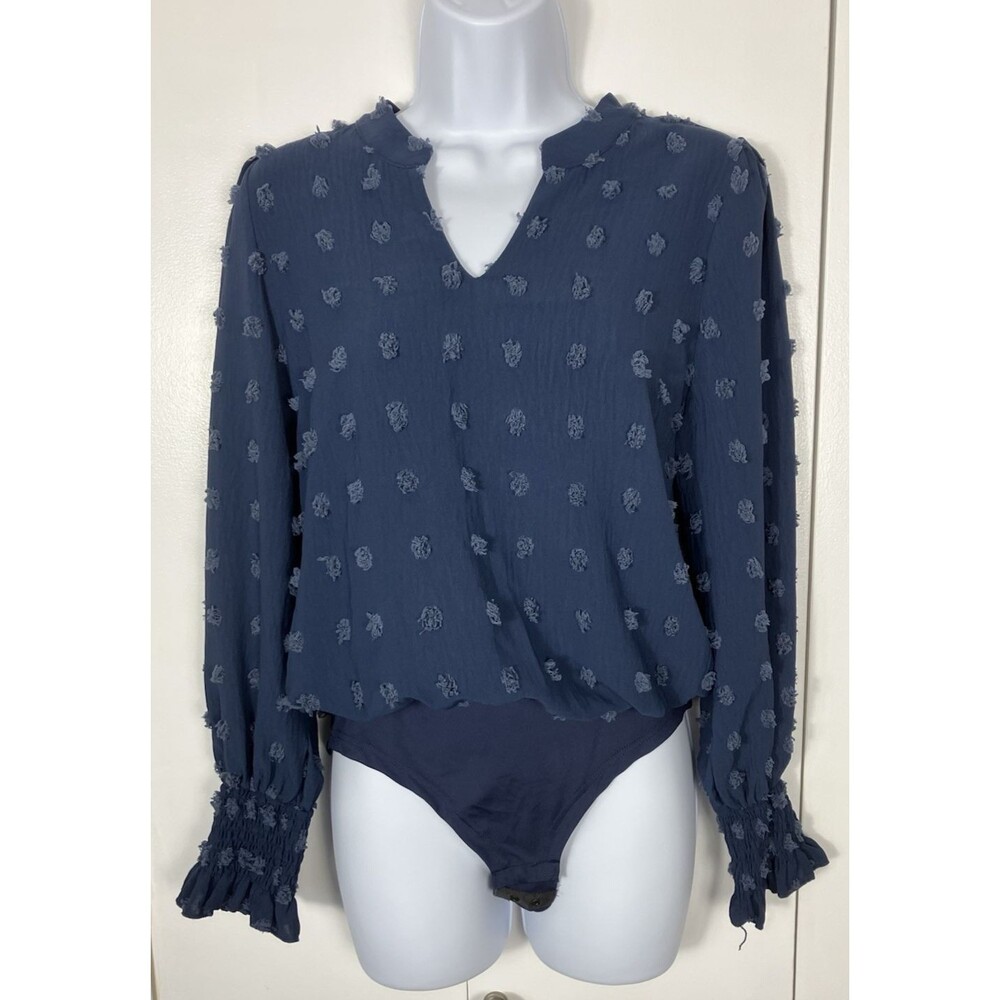 NWT Blooming Jelly Blue Textured Body Suit Blouse Size S - Picture 1 of 5
